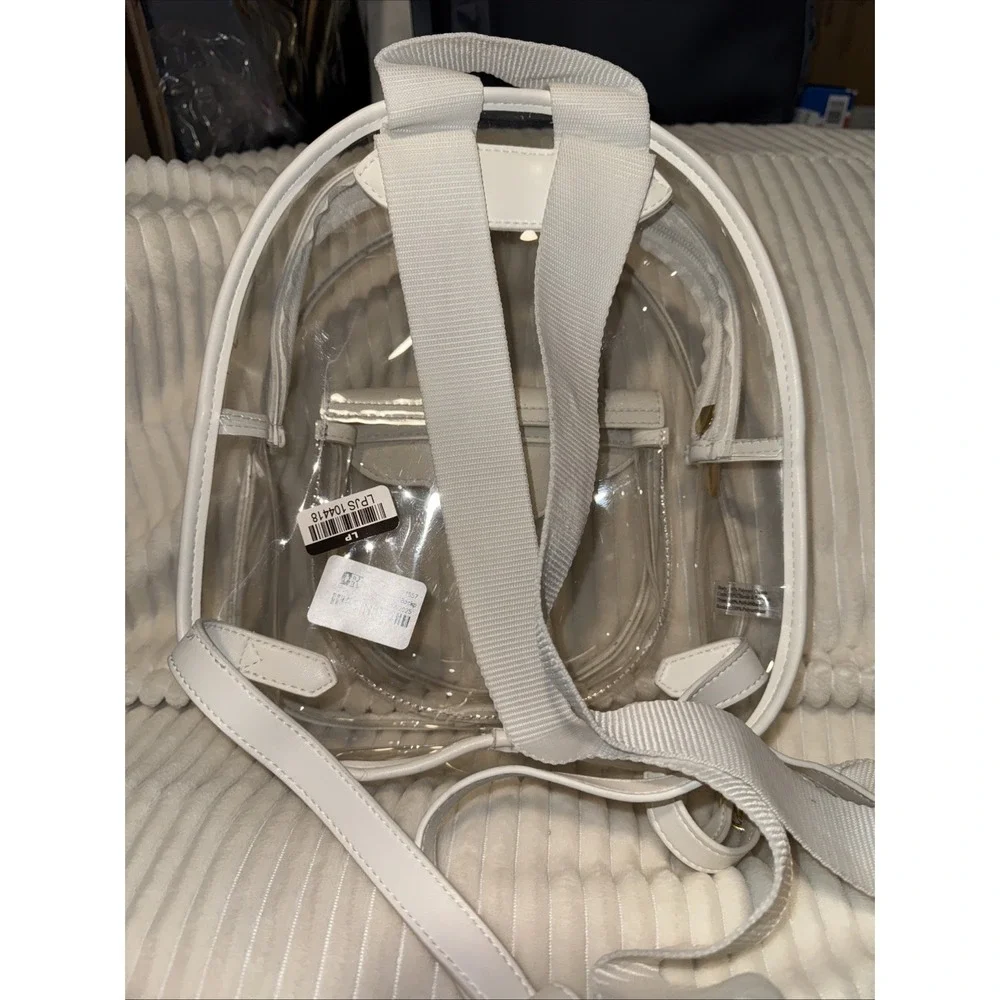 Kendra Scott Clear Backpack Bag Brand New With Tags Gold Emb Pocket White Staps
